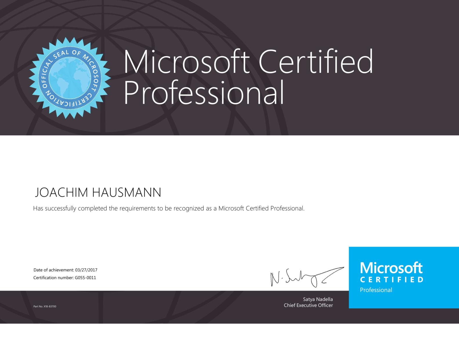 Zertifikat zur Microsoft Prüfung 70-483 Programming in C#